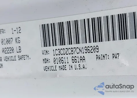 2012 Dodge Avenger Sxt z USA, uszkodzony, nr VIN 1C3CDZCB7CN196209